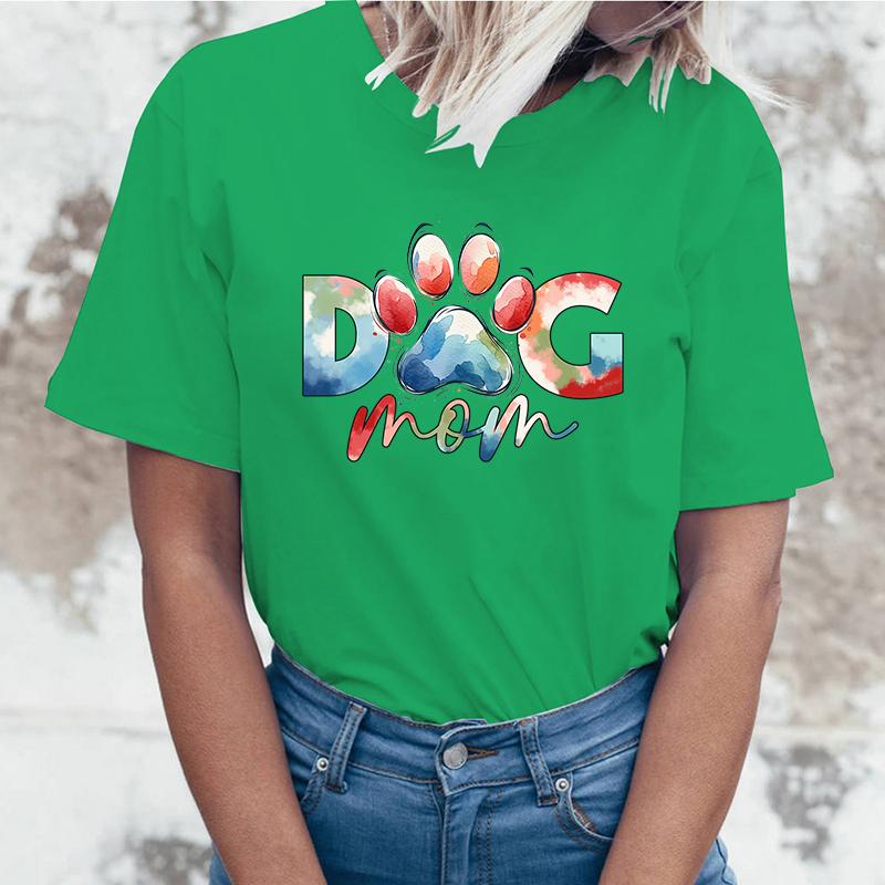 Hot Mothers Day T Dog Mom Print Short Sleeve T Shirts Women Casual Shirts Summer Women'S Crew Neck T-Shirts