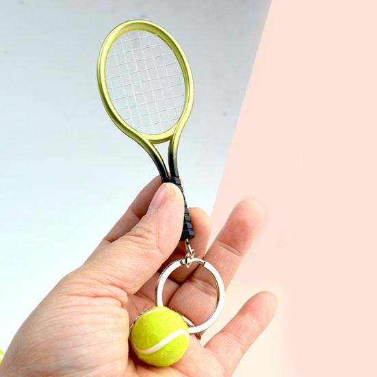 Keychain Tennis Racket Plush Ball Key Chain with Mini Pendant Metal Ring Compact Portable Sports Decoration