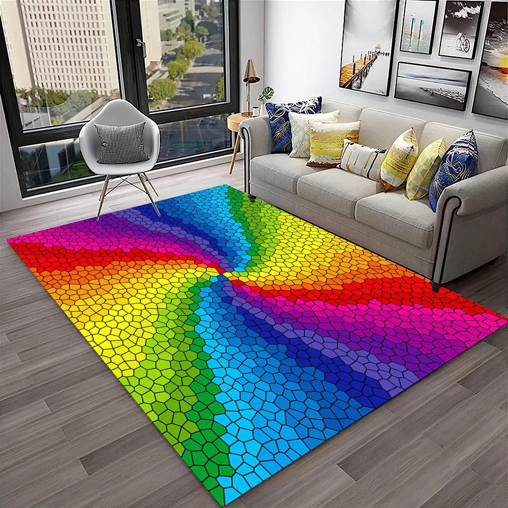 3D Colour Illusion Rainbow Vision HD Carpet Rug for Home Living Room Bedroom Sofa Doormat Decor,kids Area Rug Non-slip Floor Mat