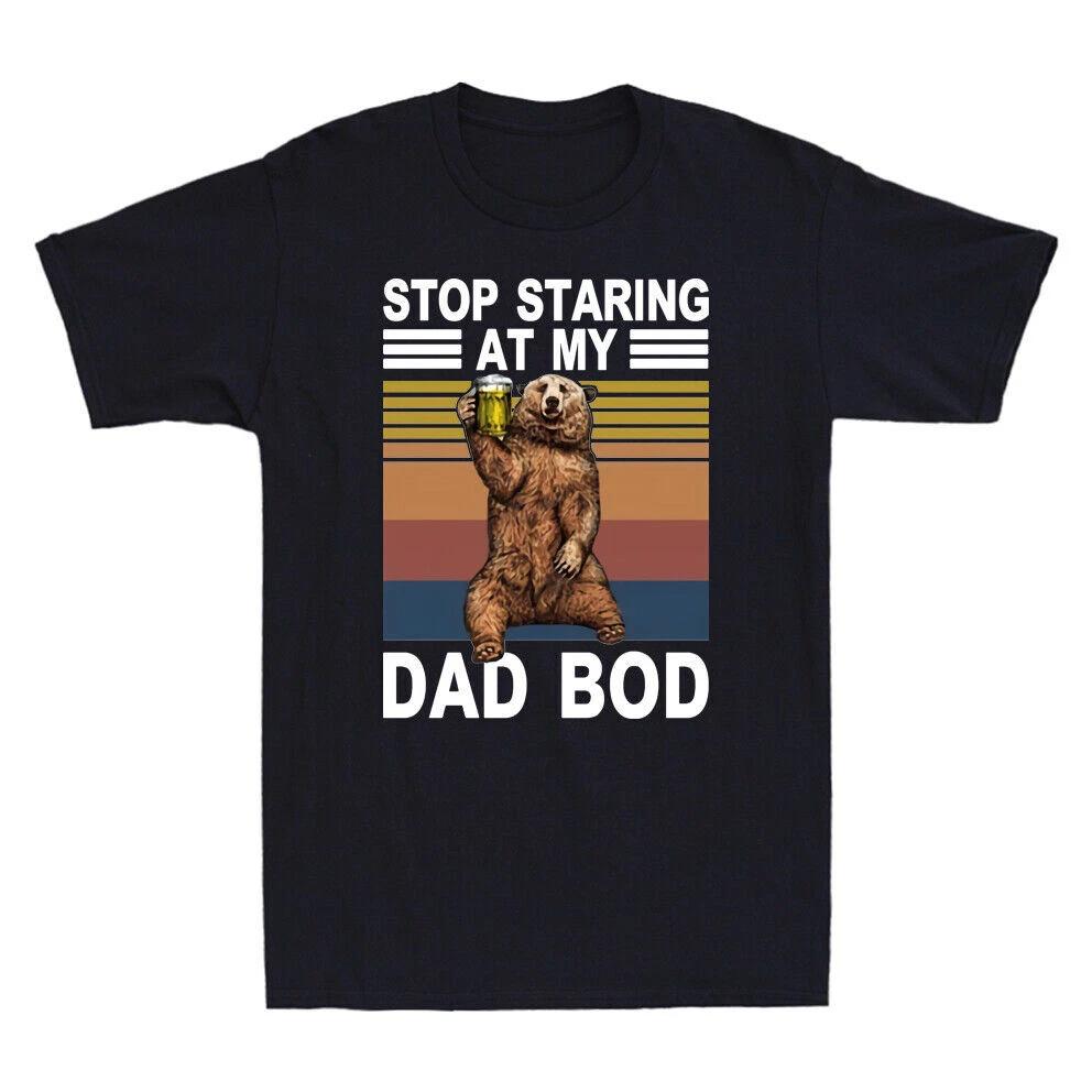 Beer Drinking Stop Staring Dad Bod Funny Bear Camping Vintage Men s T-Shirt Tee L