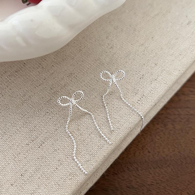 Trendy Geometric Bow Tassel Stud Earrings: Fashionable and Versatile Women s Jewelry