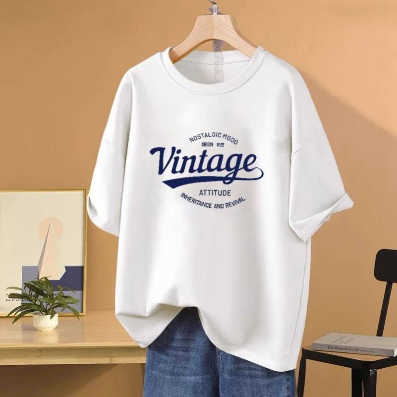 Cotton Short-sleeved T-shirt Women's Retro Bottoming Shirt All-match Casual Slimming Top