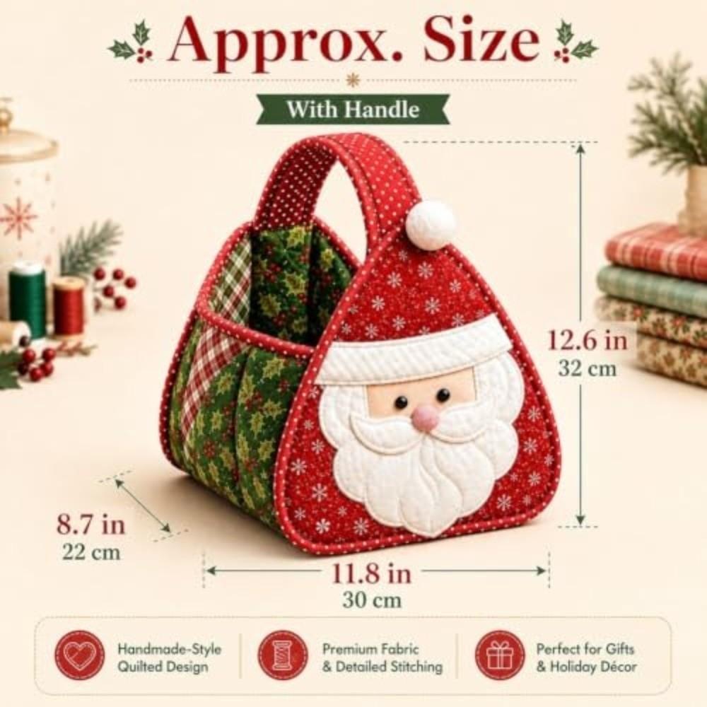 Padded Patchwork Christmas Carry Basket Foldable Quilted Tote Bag Christmas Handbag