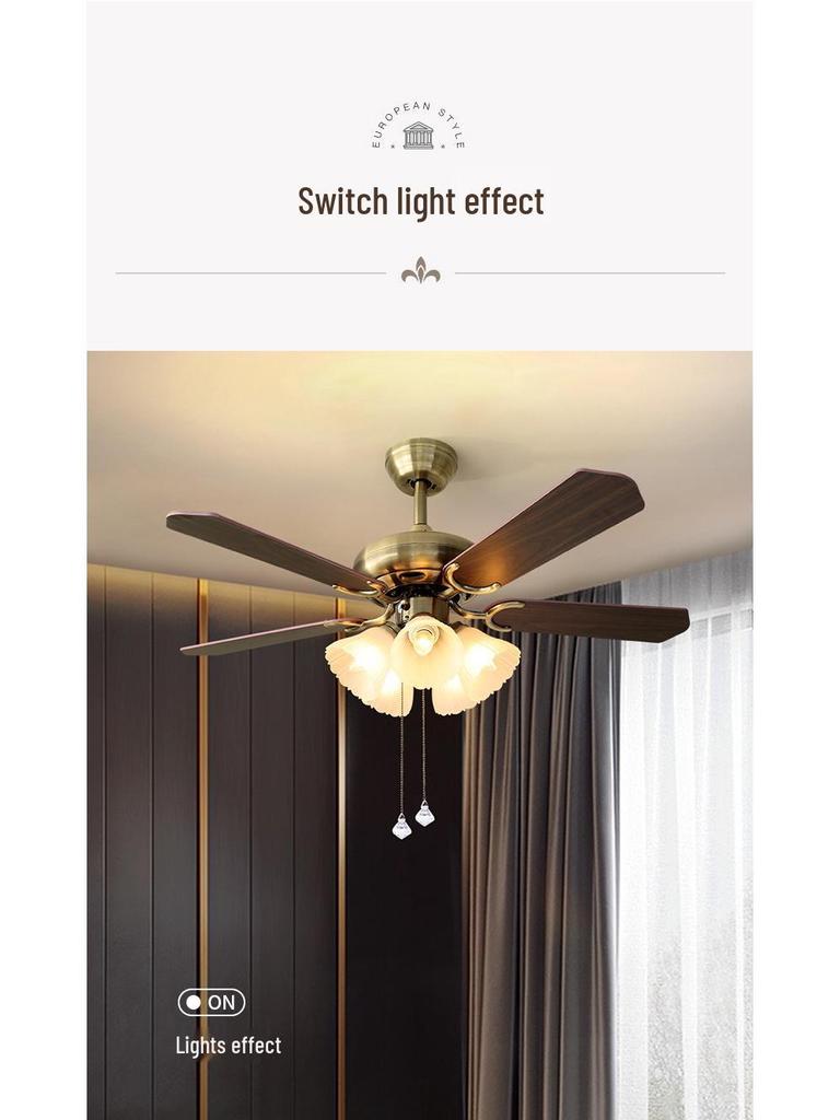 Retro American Chandelier Fan with LED Light for Living Room or Bedroom