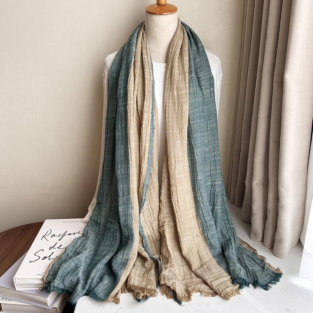 Autumn/Winter Cotton-Linen Color Block Scarf: Korean-Style Shawl for Women & Men