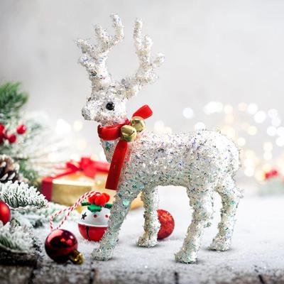 Christmas Deer Figurines Glittering Reindeer Sculpture Christmas Deer Decorations Indoor Wear Scarf For Home Winter Holiday