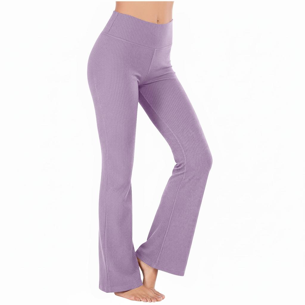 High Waist Ribbed Flared Leggings for Women Slim Fit Stretchy Bootcut Pants with Tummy Control and Butt Lifting Design for Yoga Fitness