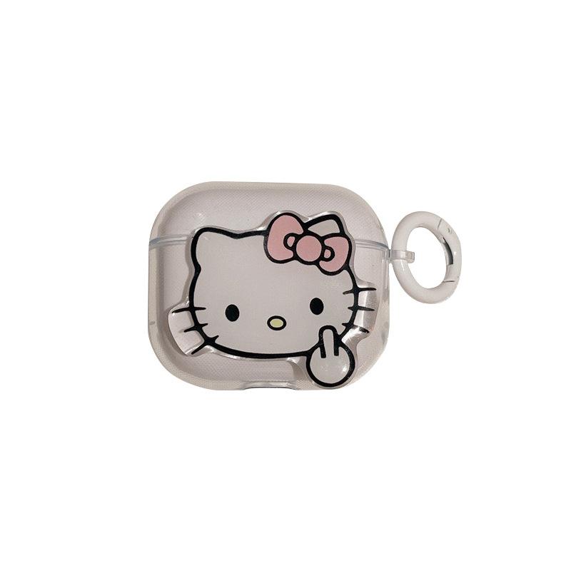 Airpods 1 /2 Generation Transparent Kt Cat Personality Middle Finger Bluetooth Headset Case Protective Cover Airpods Pro Buckle
