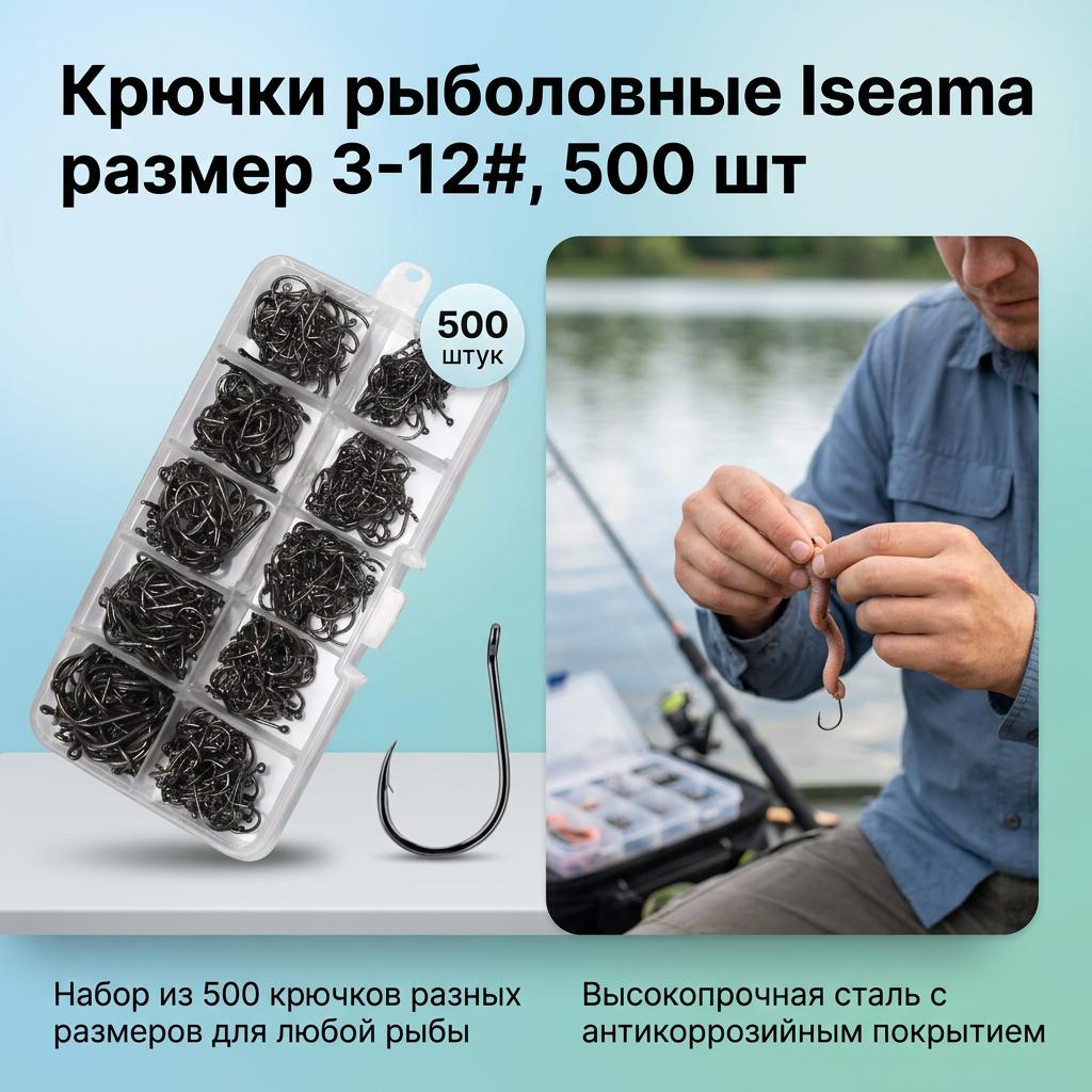 High-Strength Iseama Fishing Hooks 500Pcs 3-12# Hole Design Outdoor Fishing Accessories