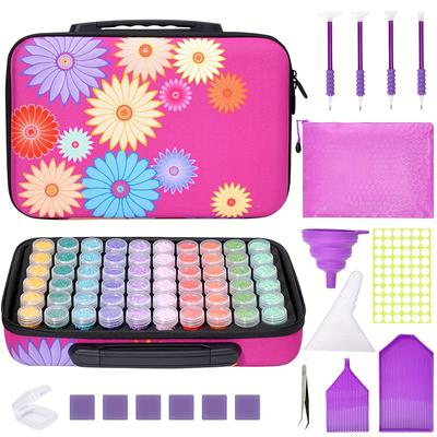 DIY 5D Diamond Painting Colorful Flowers Tool Storage Box Suitcase Diamond Painting Accessories Bulk Bag Kit Round Bottle Storage Tool