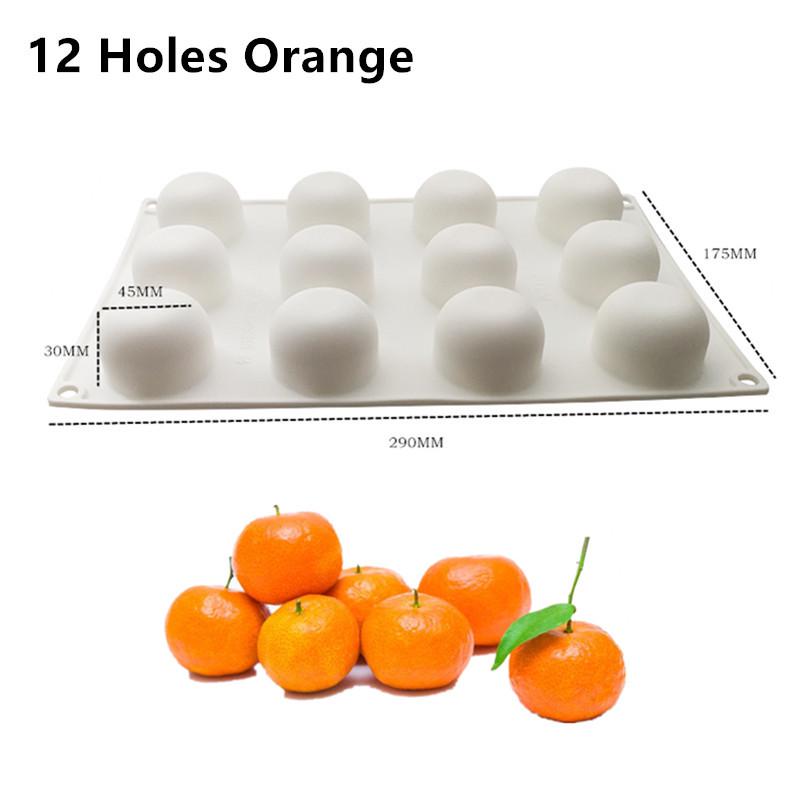 3D Fruchtmousse Silikon Kuchenformen: Birne, Apfel, Ananas, Pfirsich, Durian, Himbeere.