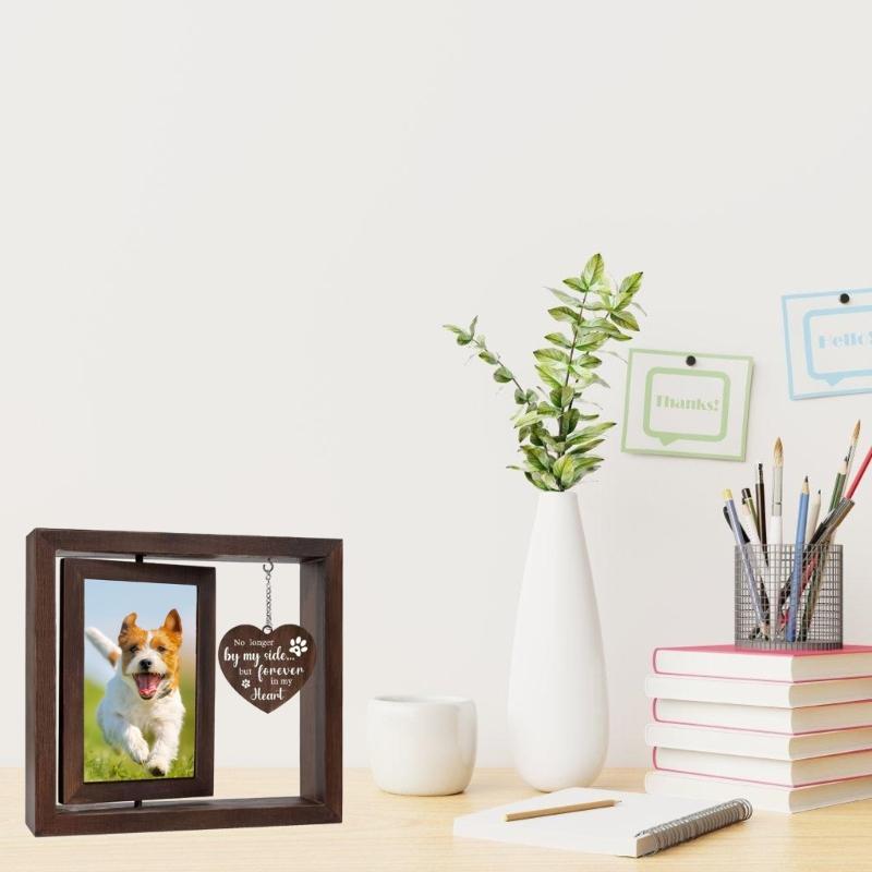Pet Memorial Picture Frame for 4x6'' Photo Dog Loss Sympathy Gift with Rotating Photo Frame Home Table Decors