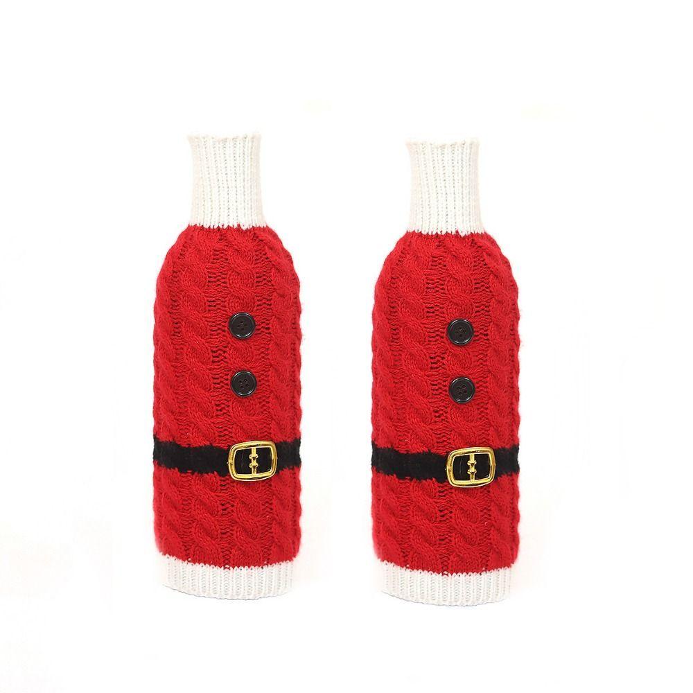 2pcs DIY Christmas Bottle Knitting Dress Creative Wine Bottle Knitted Sweaters  Party Supplies