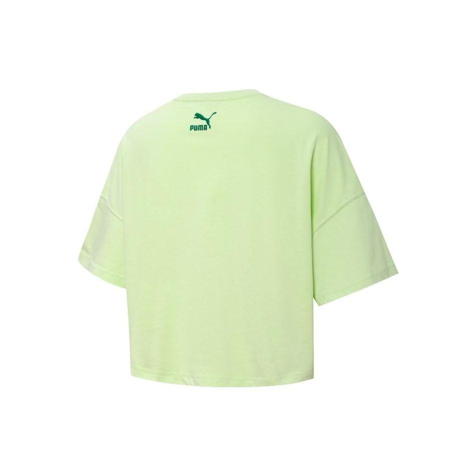 Puma Glampingové Ss Crop tričko s prodyšným jednobarevným vyšívaným logem Dámské topy Aqua 536880-36