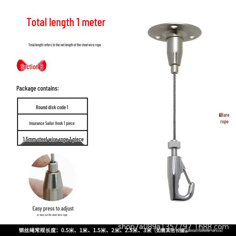 Steel Wire Rope Lifting Hanger: Alloy Hook Safety Adjustable Clip for Luminaire Fixing and Picture Hanging
