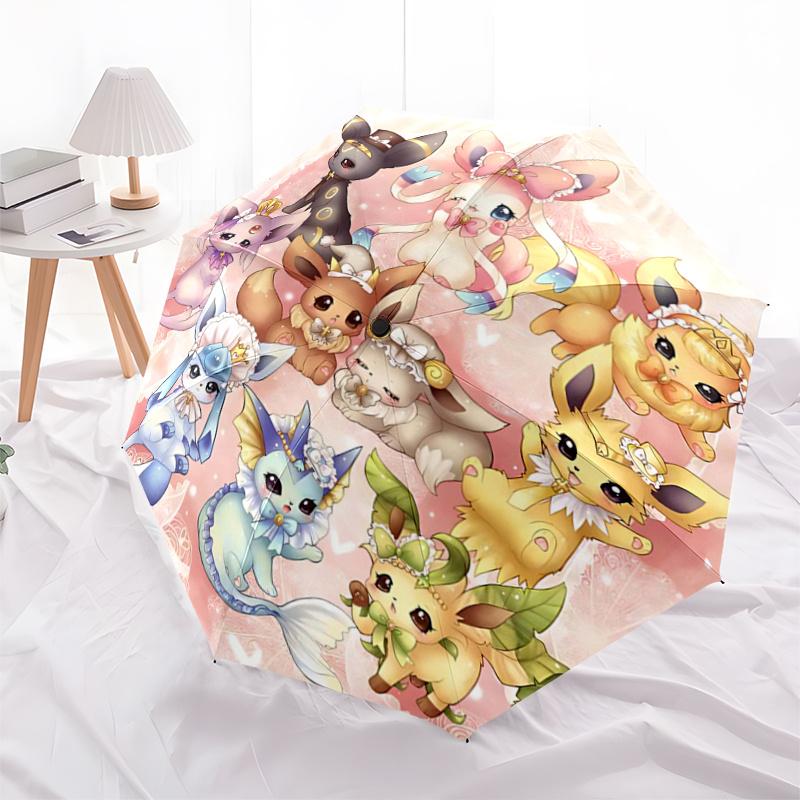 

1pc Enchanted Eeveelutions Durable Cartoon Folding Umbrella, Portable 3-Fold Compact Umbrella for Men and Women, Suitable for Travel or Daily Use.K028