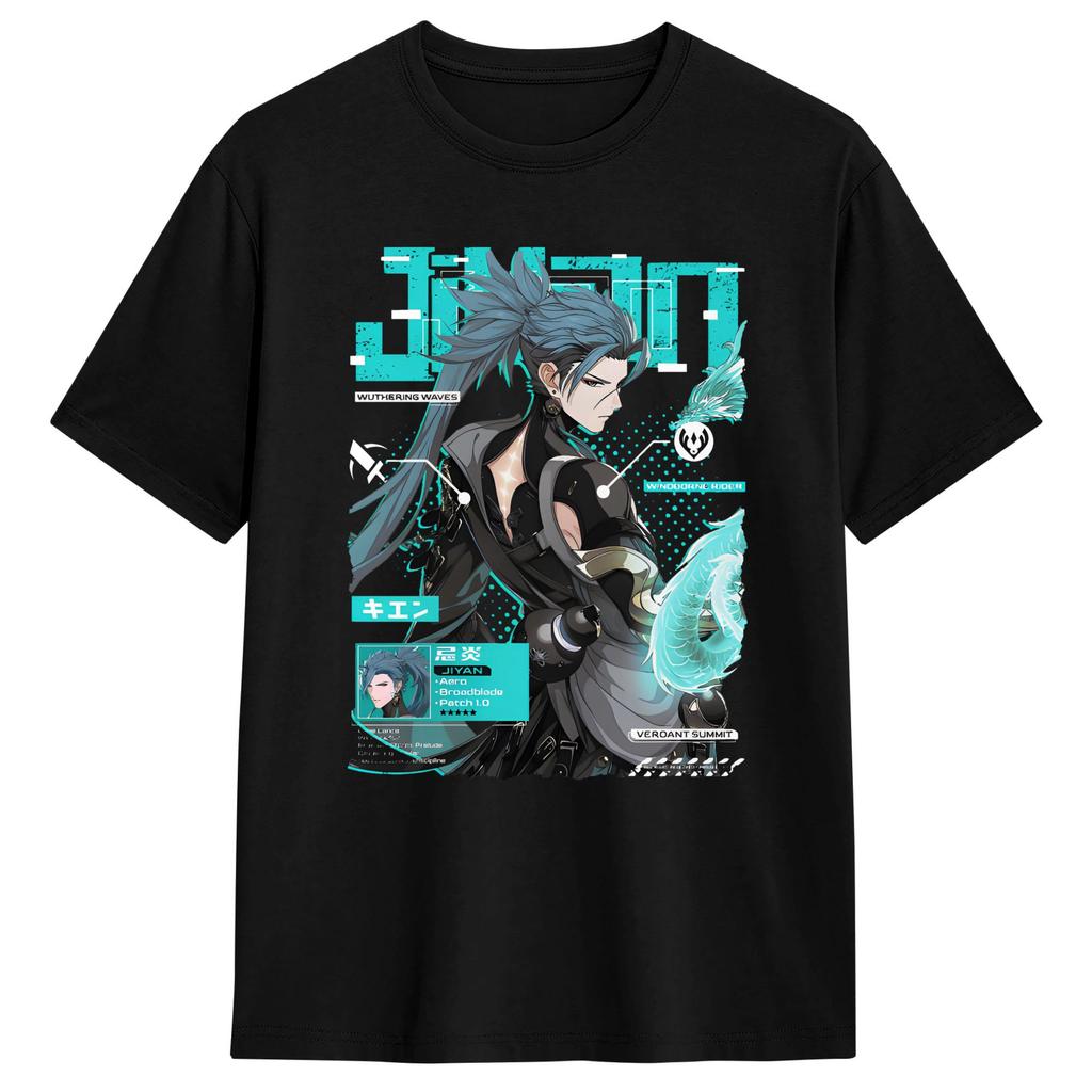 Wuthering Waves Characters Tshirt Summer Jiyan Pure Cotton Tshirts For Male Harajuku Casual Tee Shirt Short Sleeve Top Tees