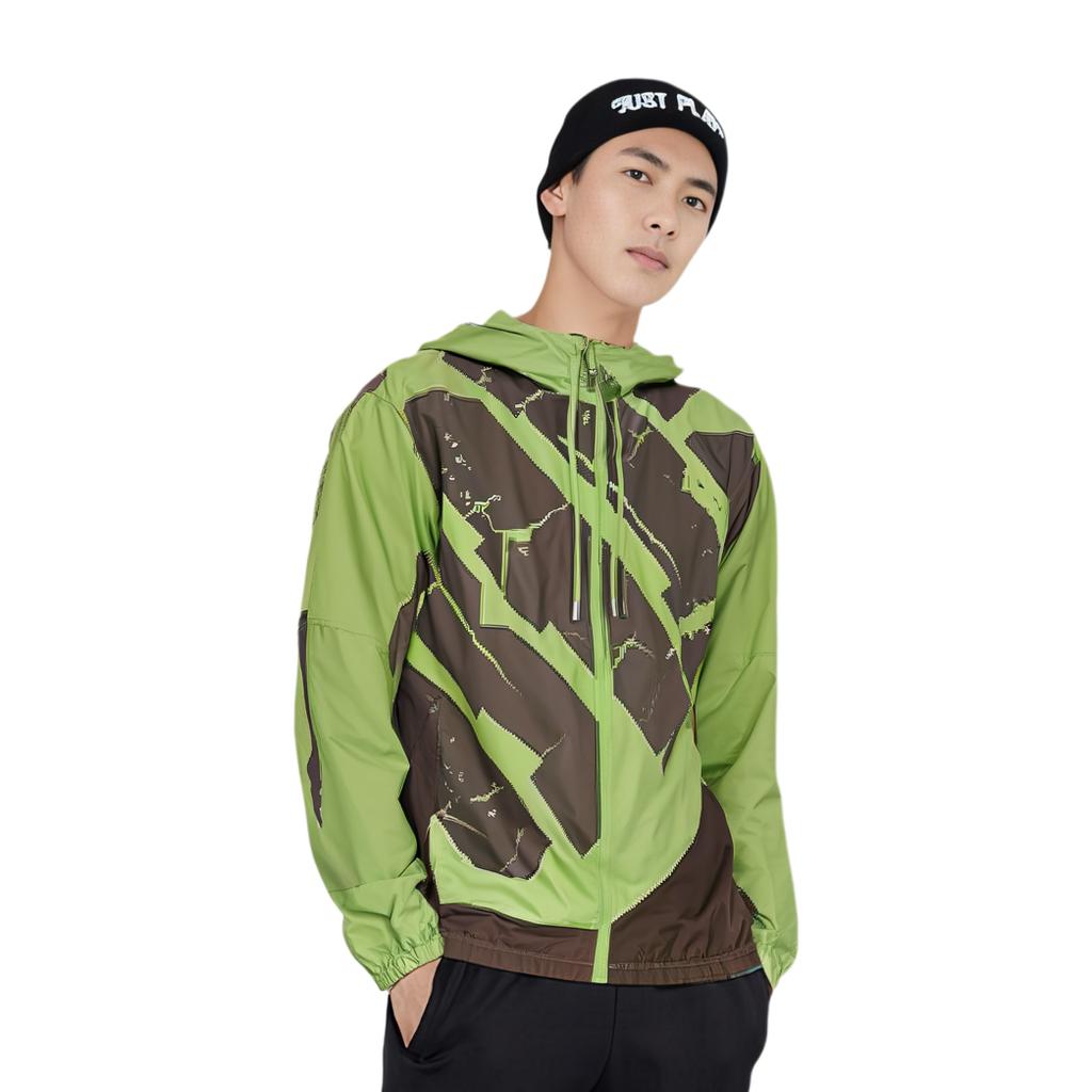 Li-Ning Badfive Series Color Block Striped Print Zip Windbreaker Men Outerwear Bright-Moss-Green AFDT059-5