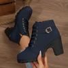 Fashion 2025 New Women Ankle Boots Autumn Winter New Large Size Comfortable Women Shoes Fashion Warm Thick Heel Lace Up High Heels Boots