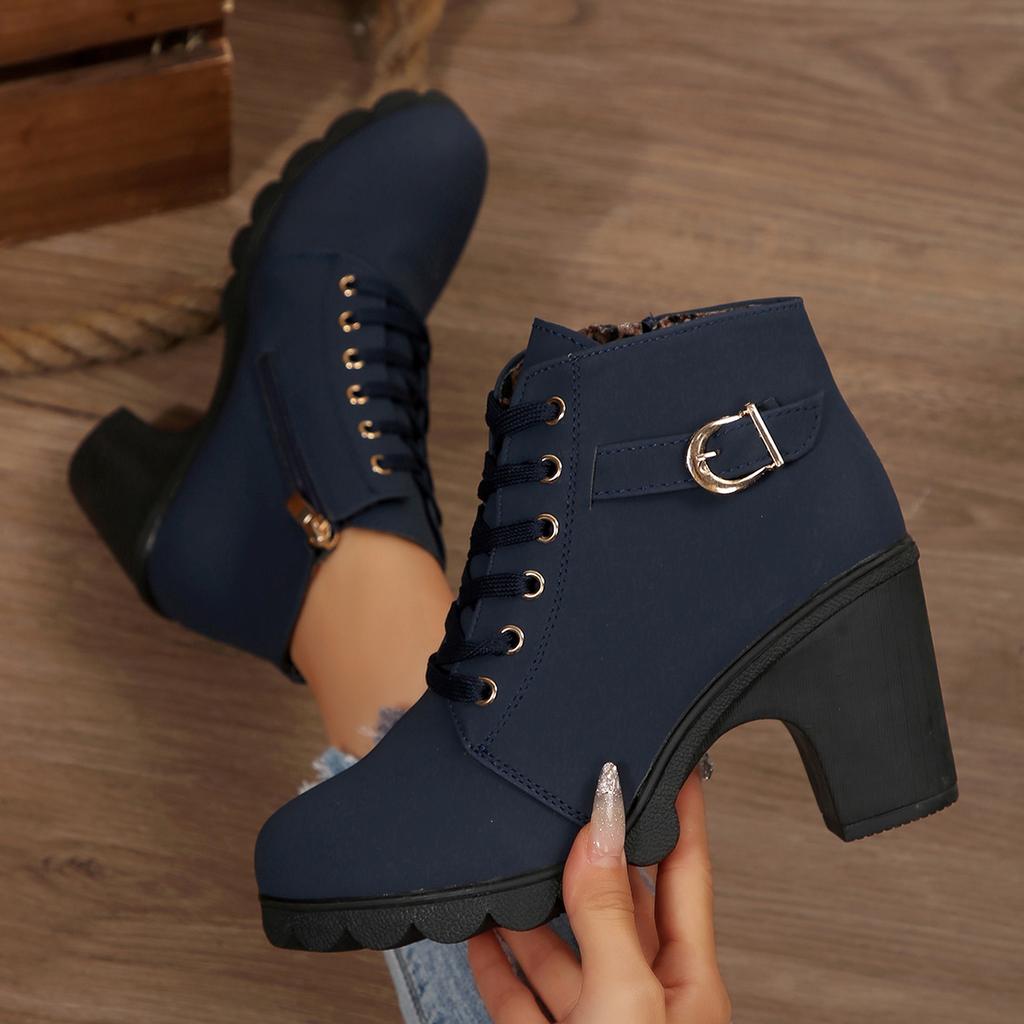 Fashion 2025 New Women Ankle Boots Autumn Winter New Large Size Comfortable Women Shoes Fashion Warm Thick Heel Lace Up High Heels Boots