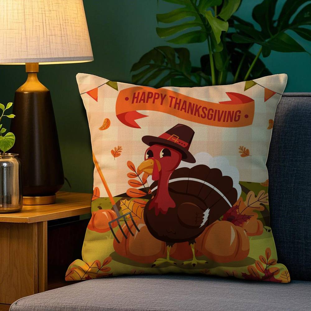 Thankful Festival Turkey Pillow Case Plush Fabric Soft Double Sided Print Sofa Cushion Cover Throw Pillow Covers