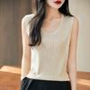 2025 Spring Worsted Wool Round Neck Sleeveless Knitted Vest - Solid Color Pullover Top