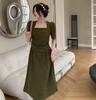 French temperament, Hepburn-style little black dress, niche design, waist-cinching slimming square neckline, pure desire, sweet and spicy dress for 