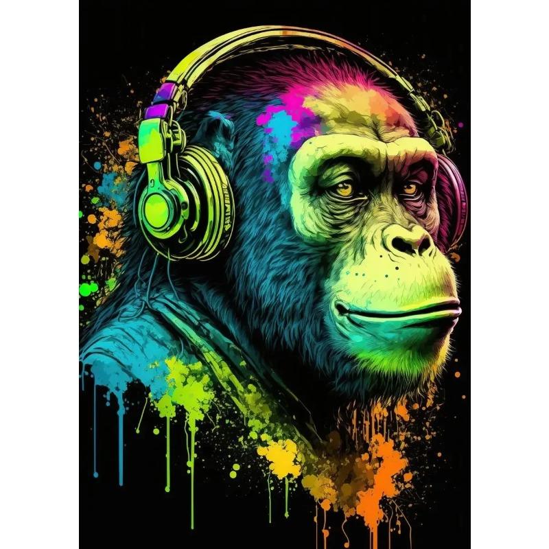 Levendige Muziek Graffiti Dier Canvas Muurschildering Kat Gorilla Aap Poster voor Moderne Kamer Decor Uniek Cadeau