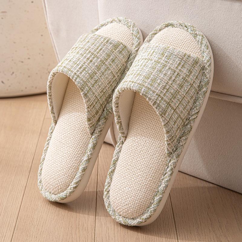 Linen breathable slippers women's four seasons indoor home non-slip deodorant silent soft bottom couple household floor mopping men