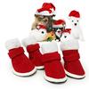 4 Peças/Conjunto Natal Inverno Quente Vermelho Antiderrapante Adesivo Mágico Botas Sapatos para Cão