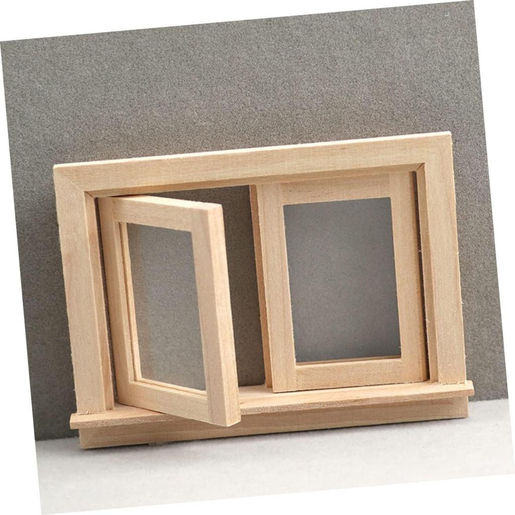 2 Pieces Dollhouse Window Toddler Toy Miniature Gnome Door Undyed Wood Window Games Fairy Garden Accessories Toddler Ornament Toy