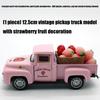 Vintage Classical Strawberry Truck Alloy Decoration Miniature Vehicle Model with Mini Faux Strawberries For Indoor Display Gift