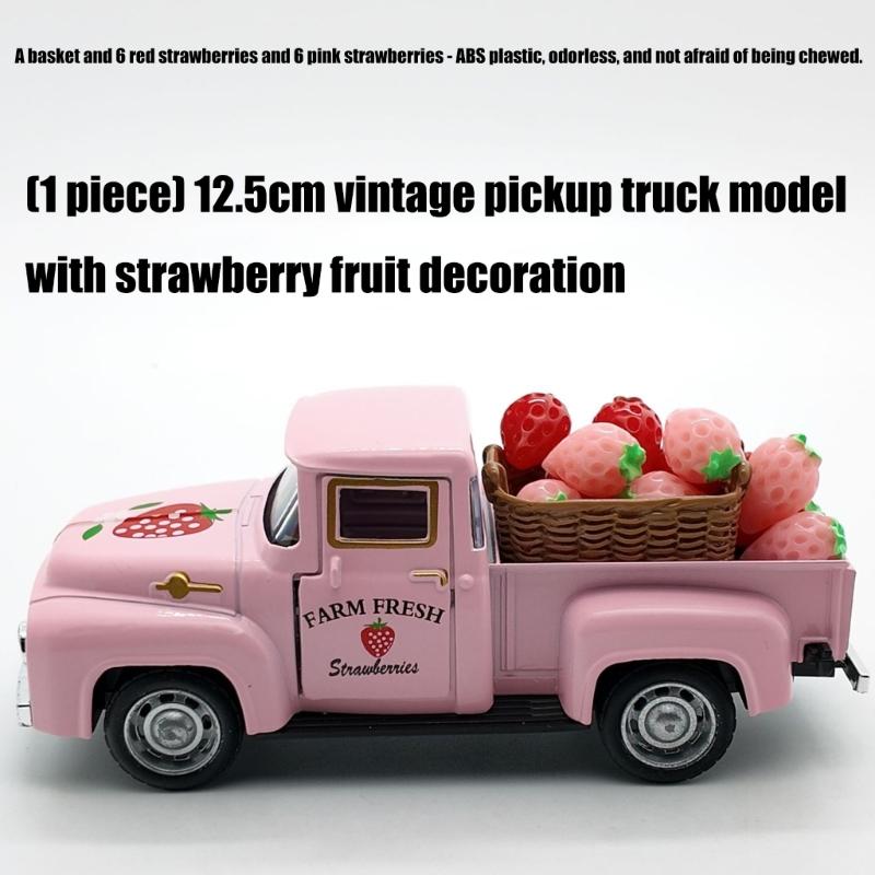 Vintage Classical Strawberry Truck Alloy Decoration Miniature Vehicle Model with Mini Faux Strawberries For Indoor Display Gift