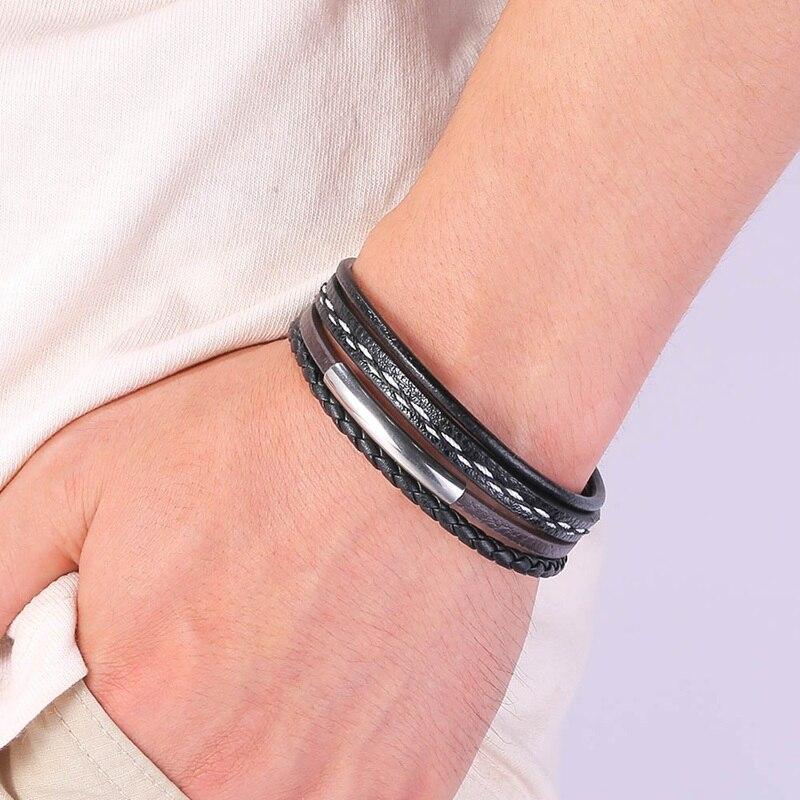 Trendy Leather Bracelet For Men Punk Rock Jewelry Gift Male Wrist Bracelet Jewelry