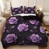 3Pcs Purple Rose Heart Patterned Duvet Cover Set 1 Duvet Cover+2 Pillowcases Coreless. Soft And Comfortable Bedding Set
