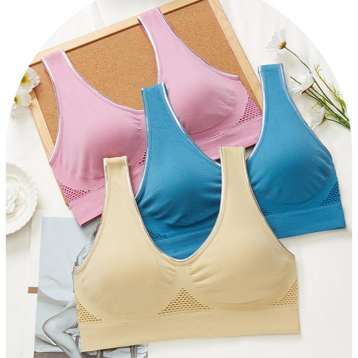 Plus Size Solid Color Breathable Hollow Out Sports Bra - Pullover Wireless Yoga Bra Light Support Thin