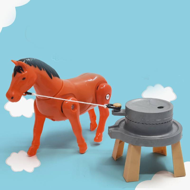 Horse Drawn Electric Stone Mill Model Children Early Educational Toys Plastic