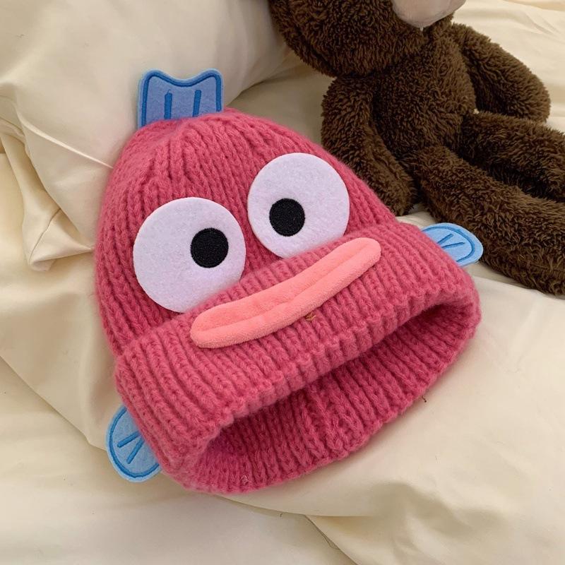 Hässliche Fischmütze Damen Herbst- und Winter-Wollmütze lässt ein kleines Gesicht sehen und hält warm Strickmütze süß hässlich süß lustig Ohrenmütze