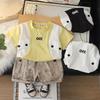 0-5-year-old Boy's Short Sleeved Set Summer Children's Color Blocked T-shirt+casual Shorts Two-piece Set High-quality Boy's Clothing