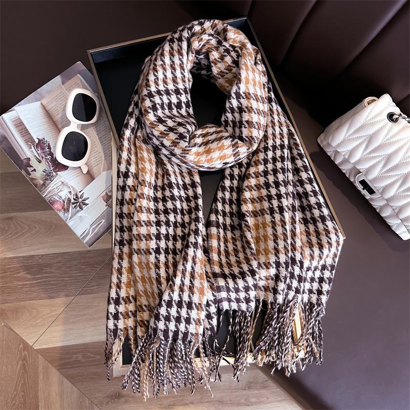 Unisex Korean Plaid Thick Winter Scarf with Tassels - Imitation Cashmere Shawl