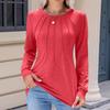 Women's Fashion Casual Solid Color Pleated Comfortable Round Neck Loose Long Sleeve T-shirt Top