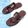 Men Black Leather Slippers Simple Flats Flip Flop Summer Brown Outdoor Roman Sandals Outdoor Beach Shoes for Father Over Sized
