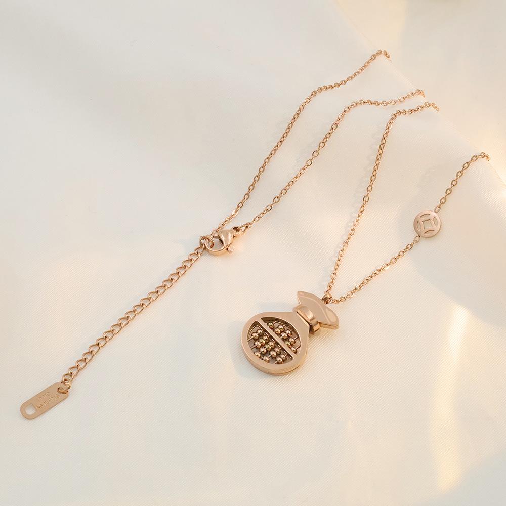 Fashion 18K Gold Toggle Abacus Collarbone Chain Transfer Money Bag Abacus Titanium Steel Jewelry Necklace Female Versatile