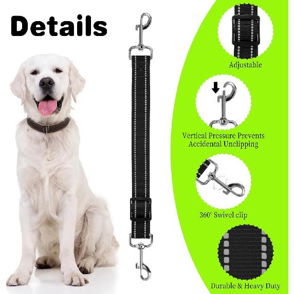 3 Pcs Dog Collar Safety Clip, Double Clip Dog Leash Extender, Adjustable Reflective Nylon Prong Collar Backup Set for Dog Harness Connector