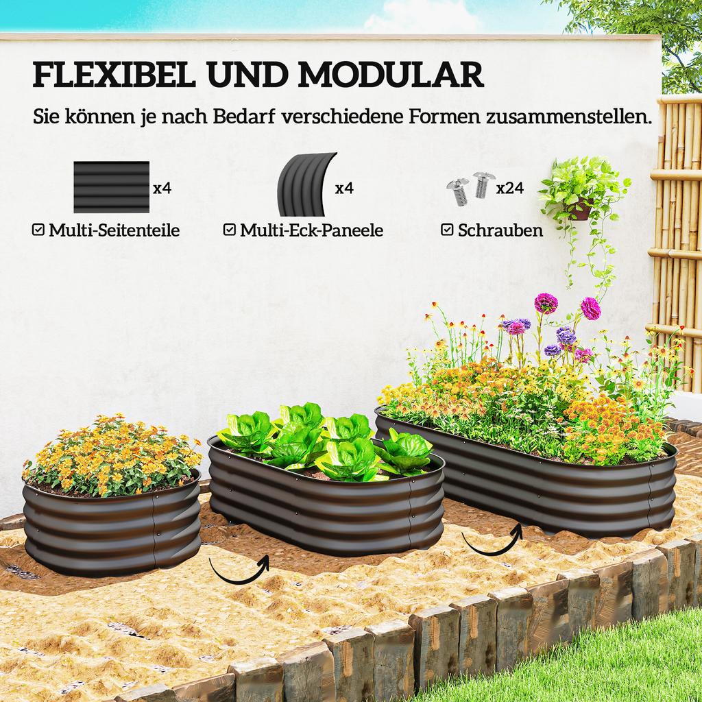 Galvanised Raised Garden Bed, Metal Planter Box with Safety Edging, for Flowers, Herbs, Succulents, Dark Grey