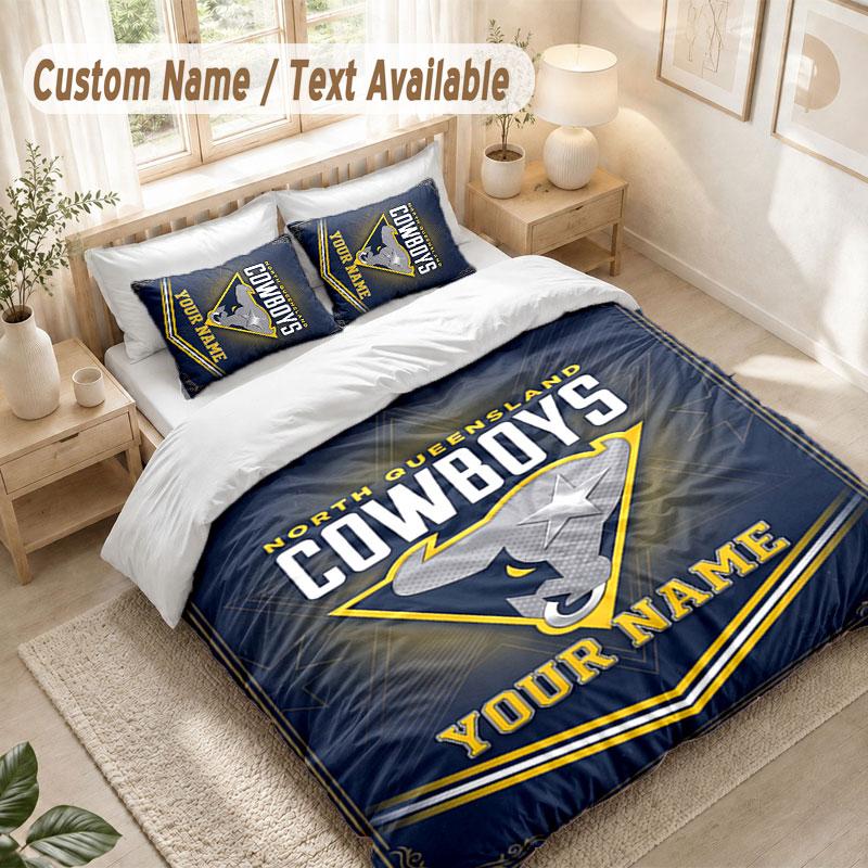 Custom Name Bedding Set 3 PiecesNorth Queensland Cowboys Print Duvet Cover + 2 Pillowcases Soft Bed Decor