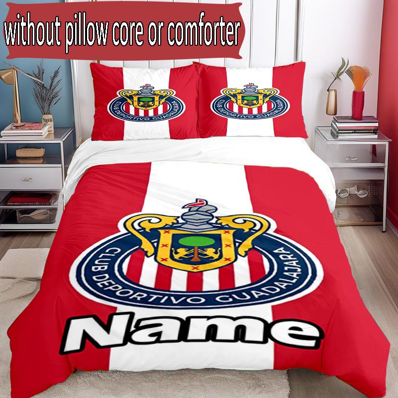 3pcs Duvet Cover Set (1*Duvet Cover + 2*Pillowcase, Without Core), Custom Name Club Deportivo Guadalajara Pattern Bedding Set, Home Bedroom Decor Gift