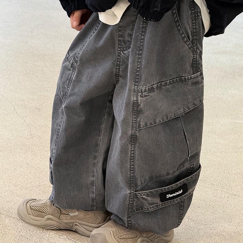 

Children s Trendy Versatile Loose Long Pants for Spring and Autumn 90 (Height 85-94cm) чорний колір сірий