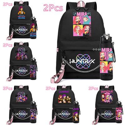 2Pcs/set K-pop Printed Backpack with 750Ml Water Bottler for Teenager Girl Boy Bookbag Kid Gift Large Capacity Waterproof Travel Bag Rucksak