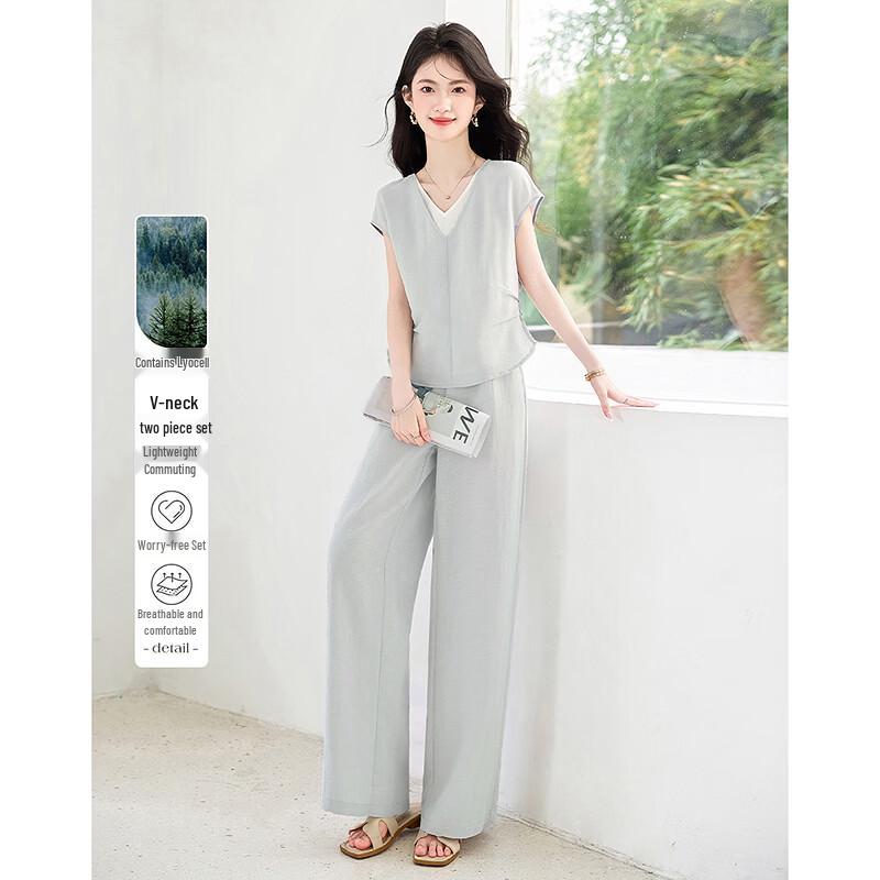 Lyocell Tencel V-neck Two-Piece Set S